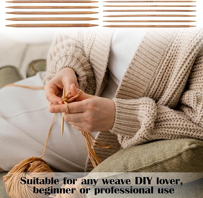 55 Pcs Double Pointed Knitting Needles Set, Bamboo Knitting Needles in 11 Sizes 13cm/5.1in Double Pointed Needle for Beginners,Making Sweater,Scarf,Sock,Weave