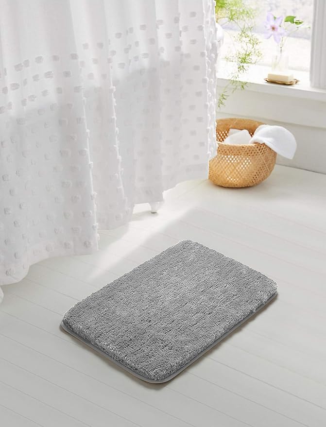 Suchtale Non Slip Bath Mat (20 x 32, Grey) Water Absorbent Soft Microfiber Shaggy Bathroom Rug Machine Washable Thick Plush Shower Mat