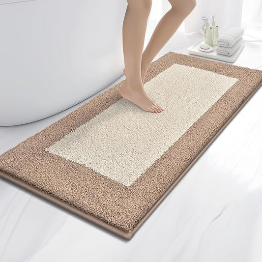 Bathroom Rugs 24" x 60", Non-Slip Extra Soft Absorbent Bath Rugs, Machine Washable Quick Dry Bath Mats for Bathroom Floor, Shower, Bathtub and Sink, Beige & Grayish Brown