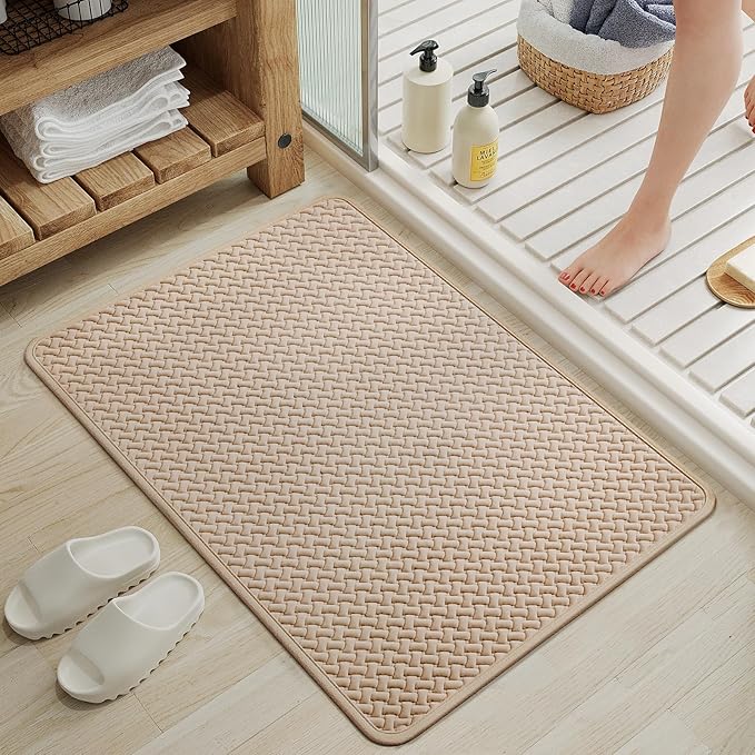 Bathroom Rugs Non Slip, Super Absorbent Quick Dry Bath Mats for Bathroom, Foam Weave Texture Thin Bath Rugs Washable with Rubber Backing Fit Under Door Outside Shower, 20” x 31“
