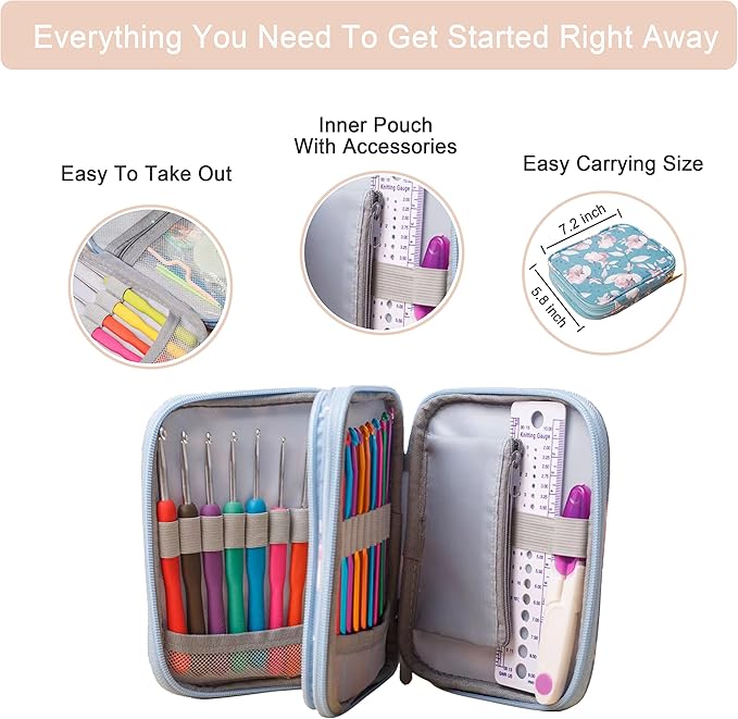 SHAXANO Crochet Hooks Kit with Case, 86-Piece, Ergonomic Crochet Needles Weave Yarn Kits DIY Hand Knitting Art Tools for Beginners and Experienced Crochet Lovers
