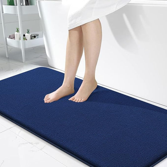 OLANLY Thick Memory Foam Bath Mat Rug 47x24, Extra Soft Absorbent Bathroom Rug, Quick Dry Bath Mats, Non-Slip, Machine Washable Carpet for Bathroom, Tub and Shower, Home Decor Accessories, Navy