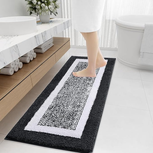 OLANLY Bathroom Rugs 47x20, Extra Soft and Absorbent Microfiber Bath Mat, Non-Slip, Machine Washable, Quick Dry Shaggy Bath Carpet, Suitable for Bathroom Floor, Tub, Shower (Runner, Black)