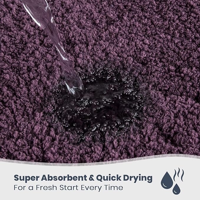 PURRUGS Bathroom Rug Non-Slip Machine Washable 30" x 46", Super Absorbent and Quick Dry Shaggy Microfiber Bath Mat, Extra Soft and Plush Bath Rug for Bathtub, Shower and Sink, Purple