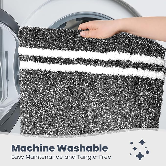 PURRUGS Bathroom Rug Non-Slip Machine Washable 30" x 46", Super Absorbent and Quick Dry Shaggy Microfiber Bath Mat, Extra Soft and Plush Bath Rug for Bathtub, Shower and Sink, Charcoal