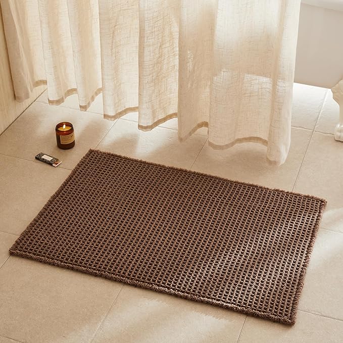 Waffle Bath Mat, Boho Bathroom Rugs Non Slip Washable Super Absorbent Quick Dry Bath Mat Farmhouse Bathroom Decor, 36"x24" Mocha