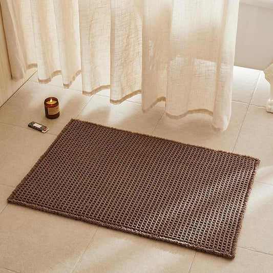 Waffle Bath Mat, Boho Bathroom Rugs Non Slip Washable Super Absorbent Quick Dry Bath Mat Farmhouse Bathroom Decor, 36"x24" Mocha