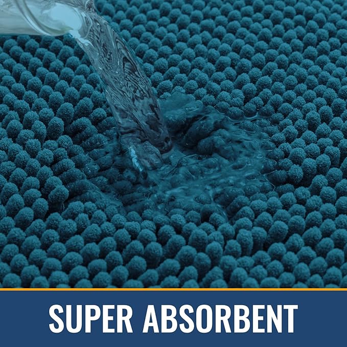 Arotive Bathroom Rugs 24x16, Extra Soft Absorbent Shaggy Chenille Bath Rugs, Machine Washable Rubber Backing Non-Slip Bath Mats for Bathroom Floor Tub and Shower, Home Decor Accessories, Peacock Blue