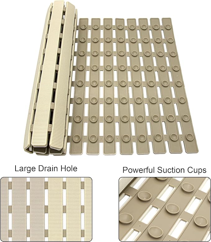 MBOSS Bath Tub Shower Mat Non Slip Bathtub Mats for Bathroom Shower Floor Mat Bath Mats for Shower Tub Anti Slip Shower Mat with Drain Hole and Large Suction Cups