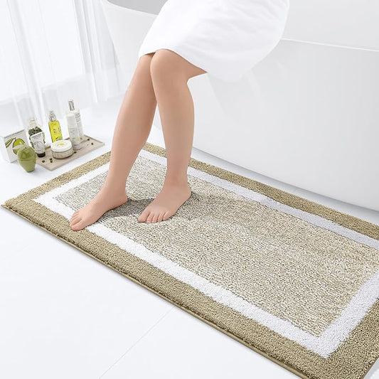 OLANLY Bathroom Rugs 47x24, Extra Soft and Absorbent Microfiber Bath Mat, Non-Slip, Machine Washable, Quick Dry Shaggy Bath Carpet, Suitable for Bathroom Floor, Tub, Shower (Runner, Beige)