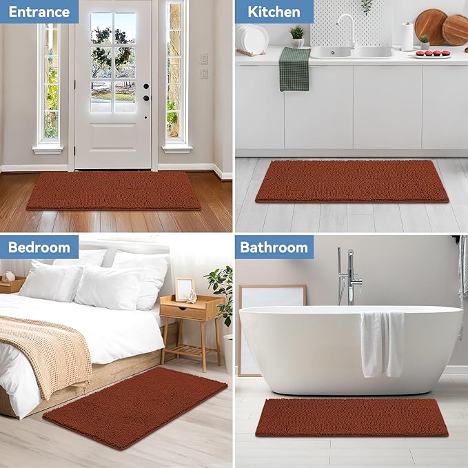 Bcoimo 48"×24" Absorbent Bath Mat, Non-Slip with Backing Chenille Bath Rug and Machine Washable Bathroom Mat Quick-Dry Design. Ideal for Bathroom and Tub Areas