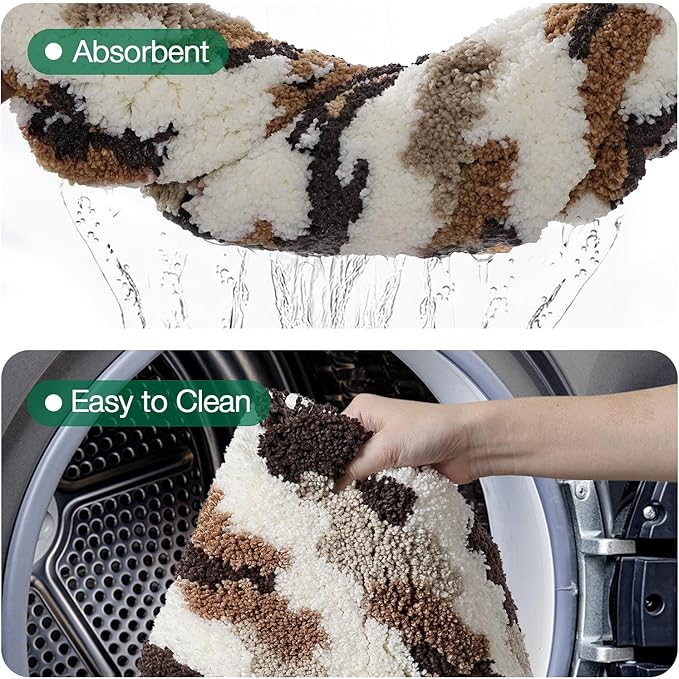 LUMI Bathroom Rugs, Soft Absorbent Bath Mat for Modern Home Decor, Non-Slip Quick-Dry Bath Rug, Machine Washable Floor Mat for Shower and Tub, Entryway, 16"x24", Brown