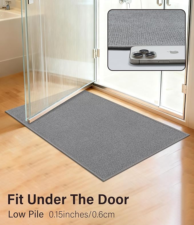 YIHOUSE Bathroom Rugs Mat 16x47, Non Slip Quick Dry Bath Mats for Bathroom Absorbent Ultra Thin Bath Rugs Machine Washable Fit Under Door for Sink, Cabinet, Laundry (Grey, 16"x47")