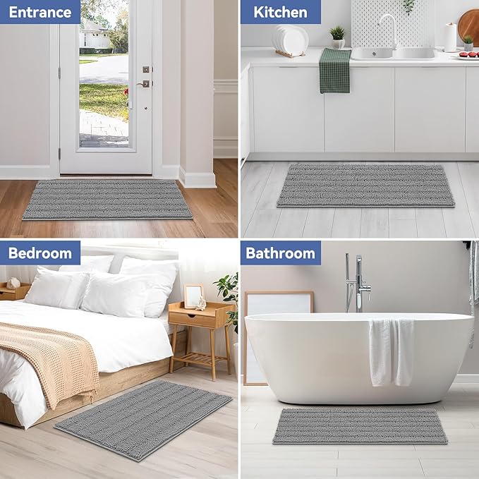 Bcoimo 44"×24" Chenille Bath Mat – Non-Slip with Backing Bath Rug Ultra-Absorbent and Machine Washable Bathroom Mat Quick-Dry Design. Ideal for Bathroom and Tub Areas