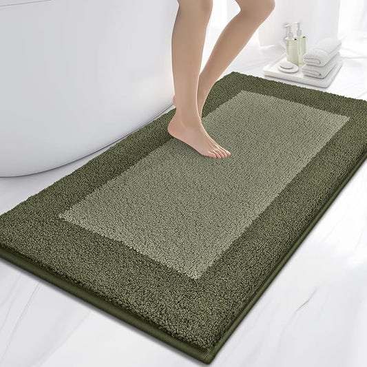 Bathroom Rugs 30" x 60", Non-Slip Extra Soft Absorbent Bath Rugs, Machine Washable Quick Dry Bath Mats for Bathroom Floor, Shower, Bathtub and Sink, Olive Green & Green