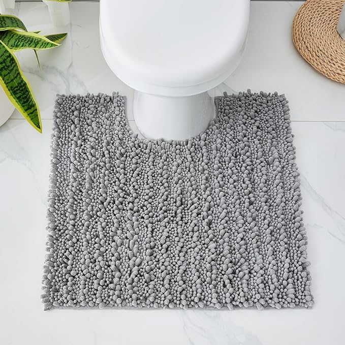 Toilet Rug 24x24 Non Slip Plush Bathroom Floor Mat U Shaped Washable Contour Rug for Toilet Absorbent Thick Foot Rug, Grey