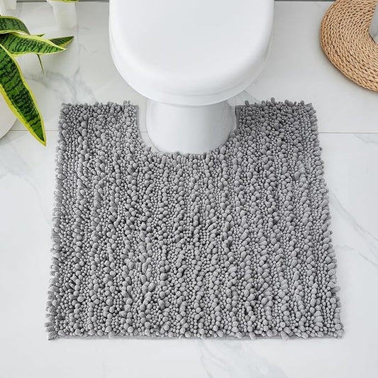 Toilet Rug 24x24 Non Slip Plush Bathroom Floor Mat U Shaped Washable Contour Rug for Toilet Absorbent Thick Foot Rug, Grey