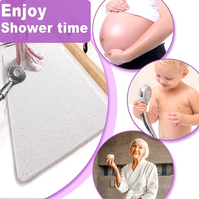 Shower Mats Non Slip,16x36'' Long Bathtub Mat Non-Slip for Bathroom Tub Showers Anti Slip for Elderly,Loofah Anti Slip Shower Matt,Shower Stall Mat for Inside Shower-White