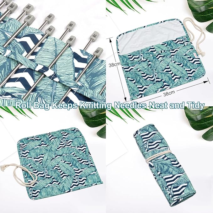 Aeelike 11 Pairs Knitting Needles Set - Stainless Steel Knitting Needles Single Point with Roll Bag - Portable Metal Knittings Needle Set for Beginners Size 2mm to 8mm