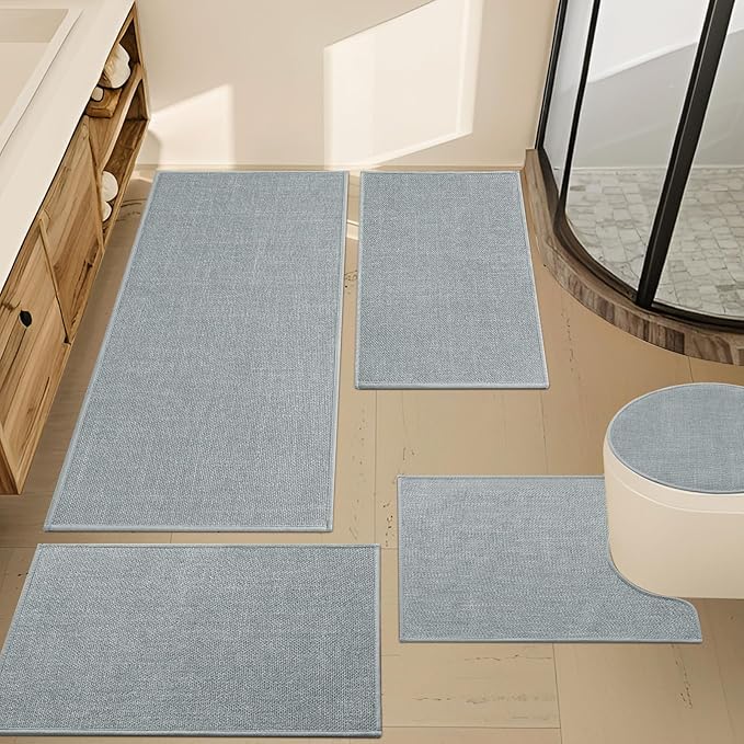 YIHOUSE Light Grey Bathroom Rugs Set 5 Piece, Absorbent Bath Mat for Bathroom Non Slip Washable, Bath Room Mat Quick Dry, Thin Bath Rug Set for Toilet and Floor