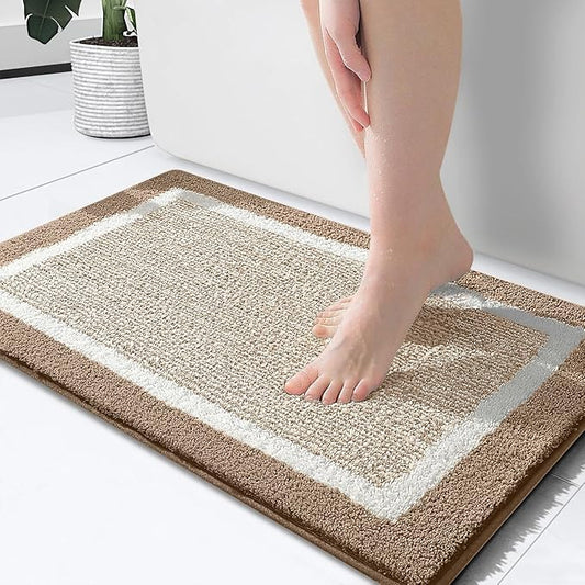 OLANLY Bathroom Rugs 24x16, Extra Soft and Absorbent Microfiber Bath Mat, Non-Slip, Machine Washable, Quick Dry Shaggy Bath Carpet, Suitable for Bathroom Floor, Tub, Shower (Small, Tan)