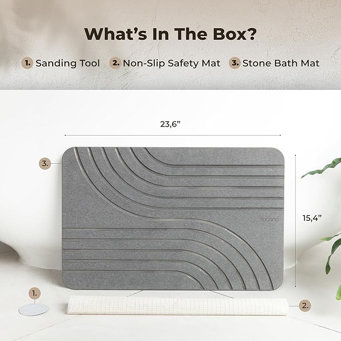 Stone Bath Mat, Diatomaceous Earth Non-Slip Stone Shower Mat - Quick Drying Absorbent Bath Mats for Bathroom - Elegant & Modern Design, Easy to Clean (23.5 x 15) - Graphite, 2pcs