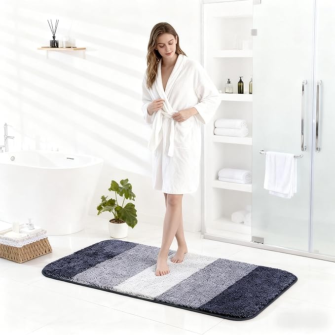 Exclusivo Mezcla Bathroom Rugs Mat 24x70, Extra Soft Non Slip Absorbent Water Microfiber Bath Rugs, Machine Washable Quick Dry Bath Mats for Bathroom Floor, Shower, Home Decor, Gradient Navy Blue