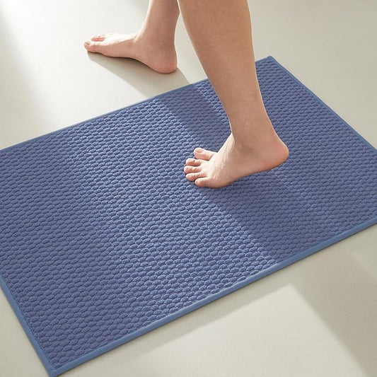 Bathroom Rugs Non Slip Washable, Super Absorbent Thin Bath Mat Small Quick Dry Low Pile Bathroom Rug, Denim Blue 20"x30"