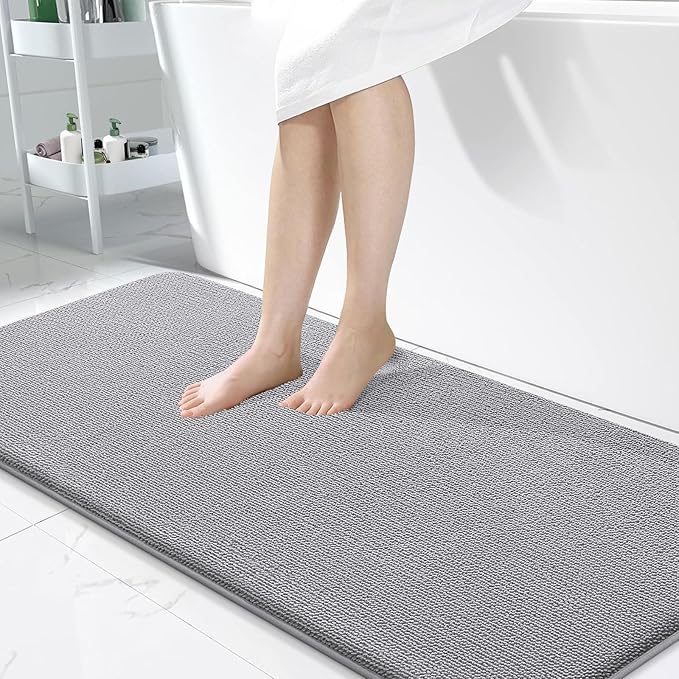 OLANLY Thick Memory Foam Bath Mat Rug 50x30, Extra Soft Absorbent Bathroom Rugs, Quick Dry Bath Mats, Non-Slip, Machine Washable Carpet for Bathroom, Tub and Shower, Home Decor Accessories, Grey