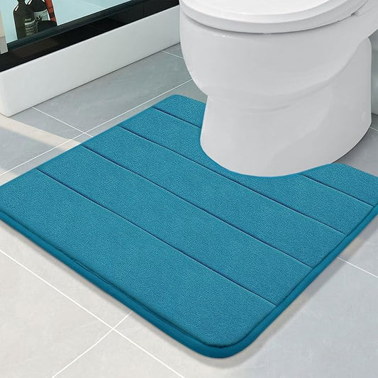 Buganda Memory Foam U-Shaped Contour Toilet Rugs, Non Slip Absorbent, Thick Soft Washable Bathroom Mat, Floor Carpet Bath Rugs Mat for Toilet Base (20" x 20", Peacock Blue)
