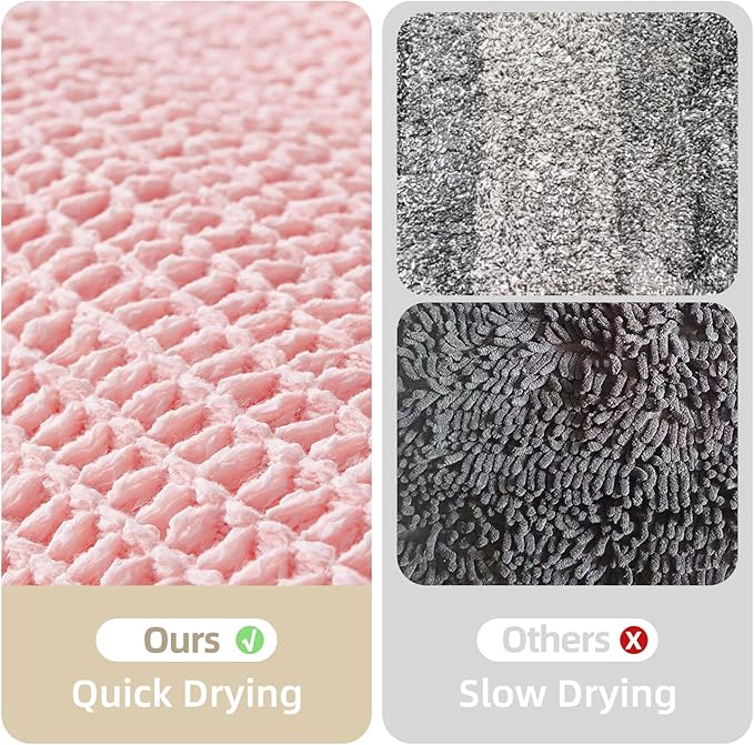 Light Peachy Pink Bathroom Rugs, Waffle Bath Mat Non Slip Washable Quick Dry Cute Bath Mat Boho Farmhouse Bathroom Decor, 24"x16" Light Peachy Pink