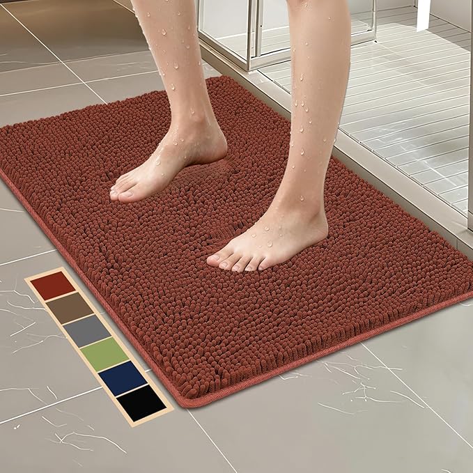 Bcoimo 36"×24" Absorbent Bath Mat, Non-Slip with Backing Chenille Bath Rug and Machine Washable Bathroom Mat Quick-Dry Design. Ideal for Bathroom and Tub Areas