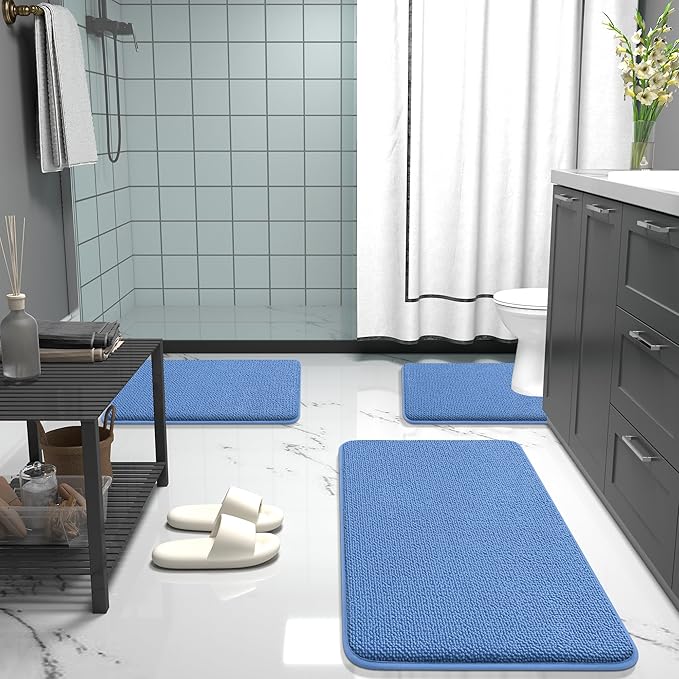 OLANLY Thick Memory Foam Bath Mat Rug 36x24, Extra Soft Absorbent Bathroom Rug, Quick Dry Bath Mat, Non-Slip, Machine Washable Carpet for Floor, Tub and Shower, Home Decor Accessories, Cornflower Blue