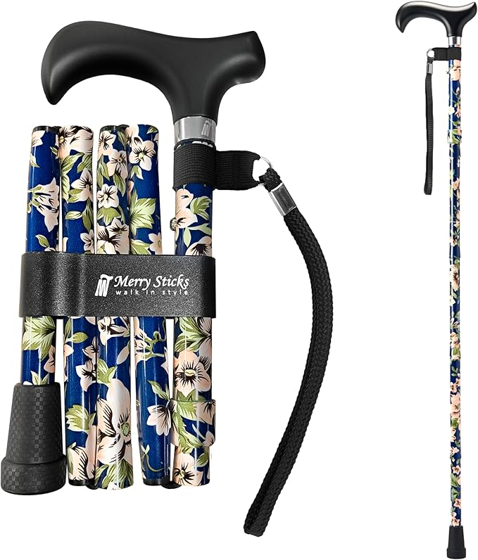 Merry Sticks Lightweight Foldable Walking Canes for Women and Men, Adjustable & Collapsible Walking Stick for Seniors, Balancing Mobility Aids, Ergonomic Handle & Wrist Strap - Tahiti Blue