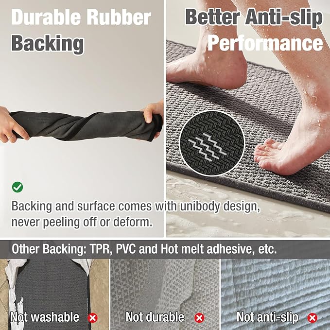 Bathroom Rugs Non Slip Washable, Super Absorbent Thin Bath Mat Quick Dry Low Pile Bathroom Rug, Light Grey 24"x47"