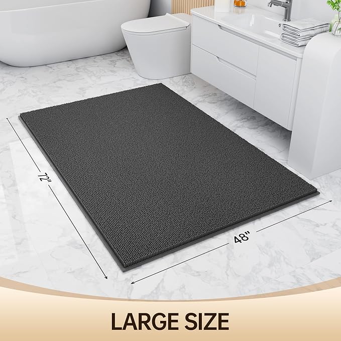 Amyracel Bathroom Rug Mat 48x72, Thick Soft Quick Dry Absorbent Chenille Bath Rug, Rubber Back Non Slip Machine Washable Bath Mat for Bathroom Shower Tub Floor