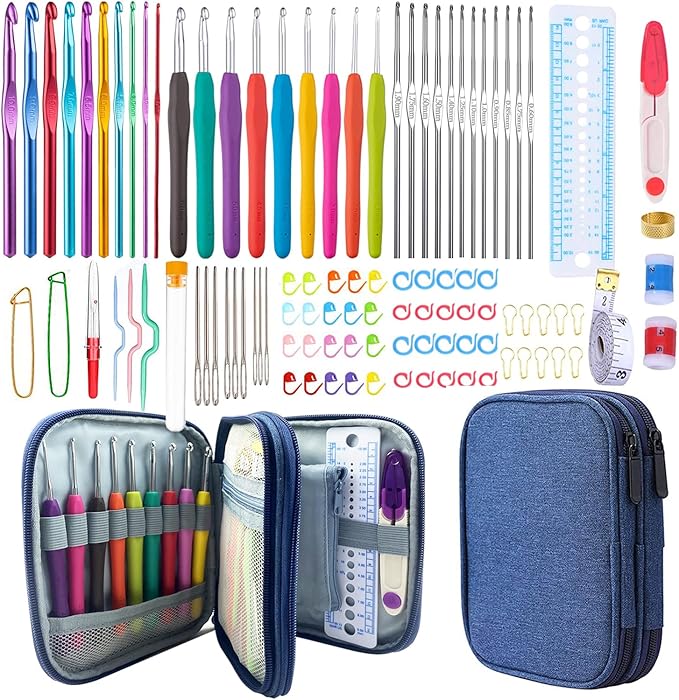 Weabetfu 102pcs Crochet Hooks Set Crochet Hook Kit with Case Ergonomic Crochet Needles for Arthritic Hands and Crochet Accessories Complete Crochet Set for Beginners & Experieced Lovers