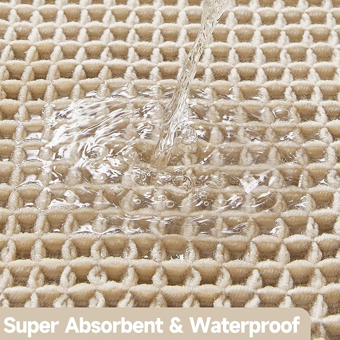 Pale Beige Bathroom Rug, Waffle Bath Mat Non Slip Washable Super Absorbent Quick Dry Boho Farmhouse Bathroom Decor, 36''x24'' Pale Beige