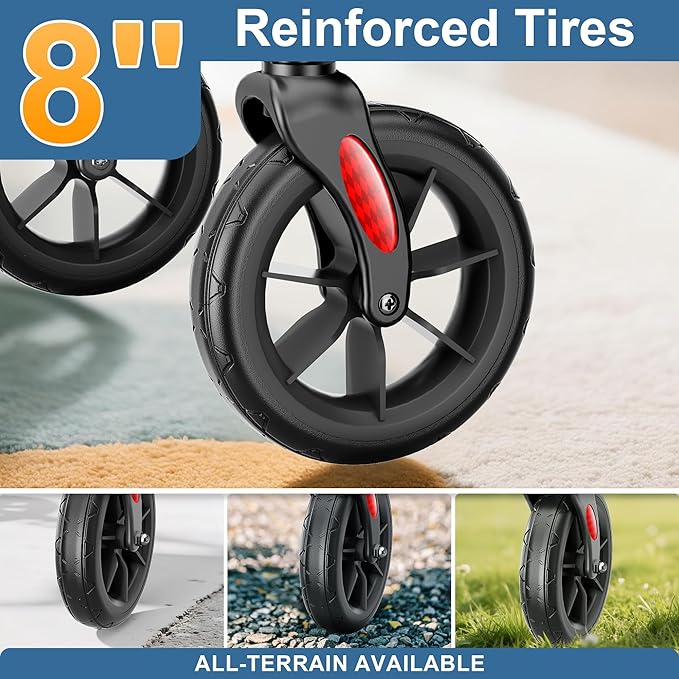 HOMLAND Rollator Walkers for Seniors with Seat, 8" All Terrain Wheels, Durable Aluminum Frame, Lightweight Foldable Walker with Ergonomic Seat, Height Adjustable Rolling Walker