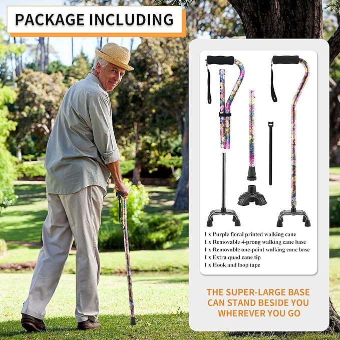 LIXIANG Walking Canes Stablize Women Quad Canes for Seniors & Adults Foldable Adjustable for Men & Women Heavy Duty Freestanding Cane for People with Leg Injuries 3 footings