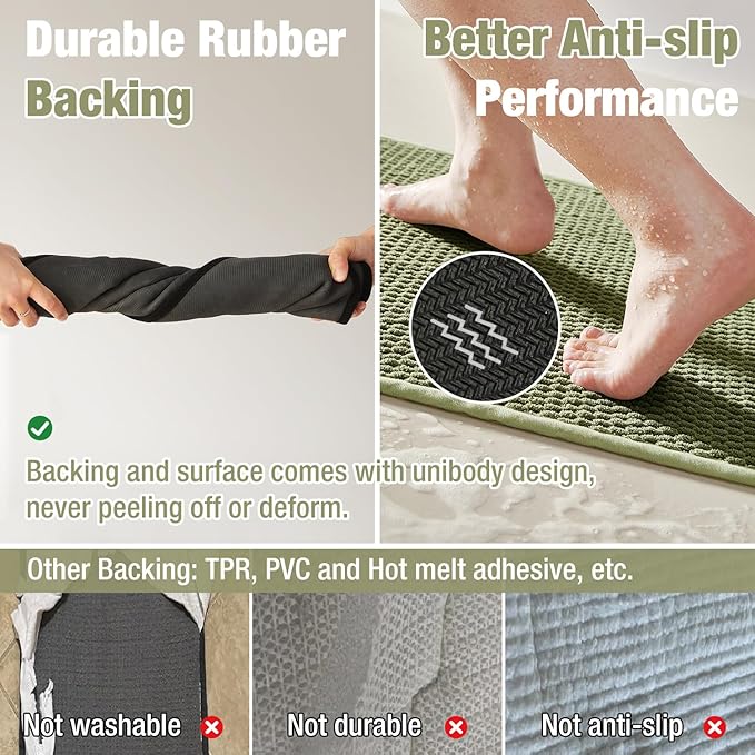 Bathroom Rugs Non Slip Washable, Super Absorbent Thin Bath Mat Small Quick Dry Low Pile Bathroom Rug, Sage 20"x30"