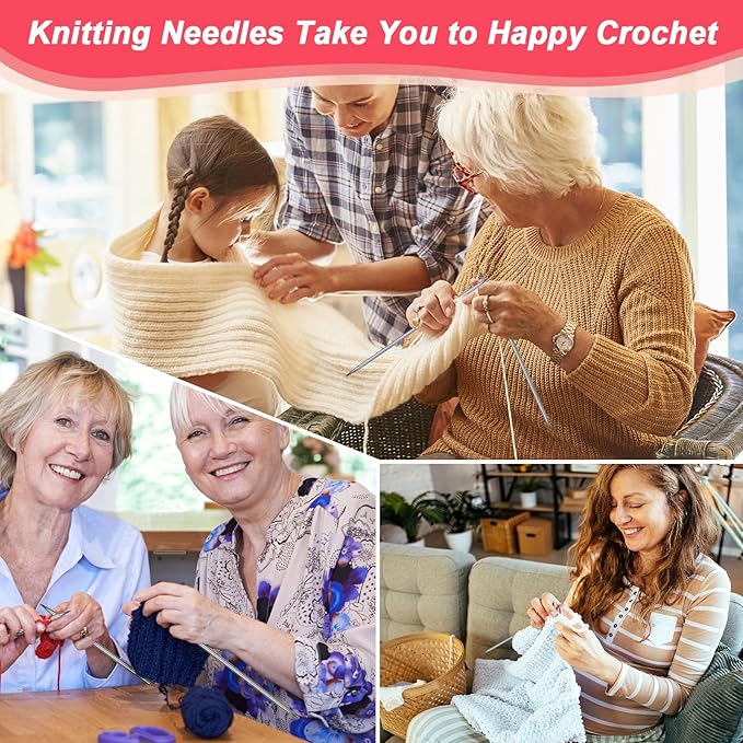 Coopay 55pcs Double Pointed Knitting Needles Set, 2.0mm-6.5mm, Sock Knitting Needles, 20cm Metal DPN Shorties Knitting Needle for Socks Gloves Hats, Double Pointed Needles with Knitting Needle Gauge