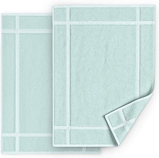 Pearl Linens Pack of 2 100% Cotton Bath Mat 20x30 inches, Soft & Absorbent Quick Dry Bathroom Mat Set, Not Bathroom Rugs, After Shower Mat, Bath Tub Mat, 687 GSM, Machine Washable, Mint Green