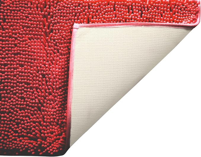 Non-Slip Bath Rug,Extra Soft Microfiber Bedroom Shag Carpet with Anti-Slip Backing,Water/Dust Absorbent Fast Dry Shower Mat,Sound Insulated Stairs Pad,Machine Washable (Red,12 x 12 Inches)