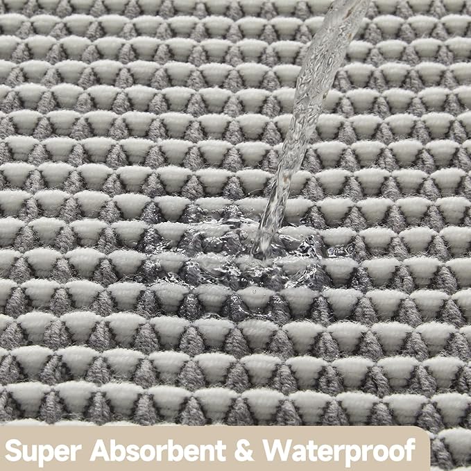 Waffle Bath Mat, Boho Bathroom Rugs Non Slip Washable Super Absorbent Quick Dry Bath Mat Farmhouse Bathroom Decor, 24"x16" Grey and White