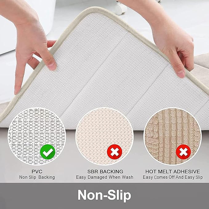 Buganda Memory Foam Bath Mat, 34" x 20", Ultra Soft and Non-Slip Bathroom Rugs, Water Absorbent and Machine Washable Bath Rug for Bathroom, Shower, and Tub, Cream