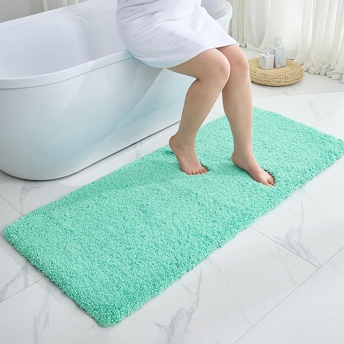Bathroom Runner Rug 24x59 Spa Blue Non Slip Fluffy Long Bath Mat for Bathroom Floor Washable Plush Luxury Bath Rug for Tub Absorbent Shower Sink Mat Bedside Rug