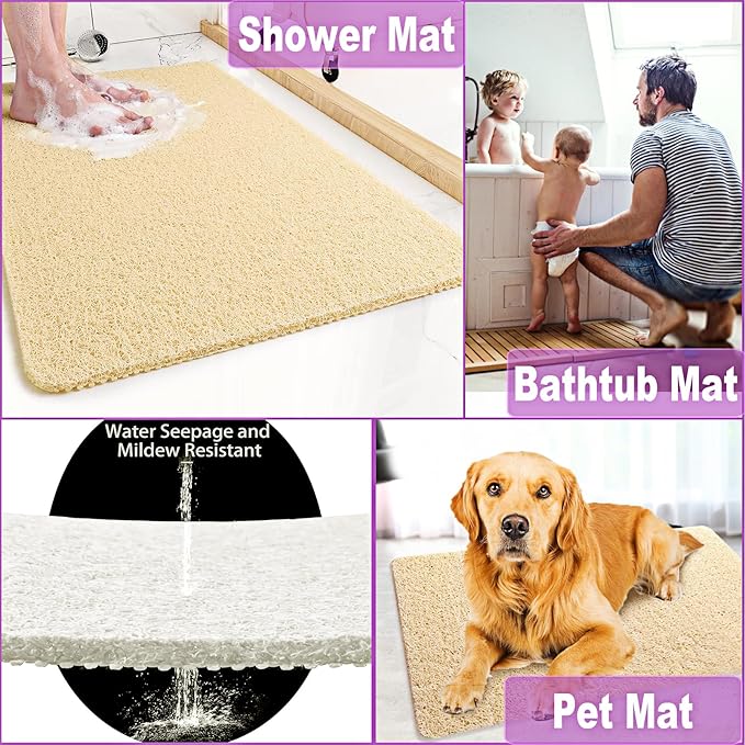 Shower Mats Non Slip for Elderly, 24x47’’Extra Lager Loofah Loofah Bath Mats for Shower, Non-Slip BathMat for Elderly-White