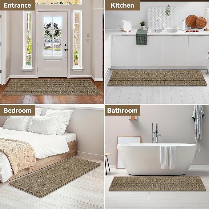 Bcoimo 70"×24" Chenille Bath Mat – Non-Slip with Backing Bath Rug Ultra-Absorbent and Machine Washable Bathroom Mat Quick-Dry Design. Ideal for Bathroom and Tub Areas