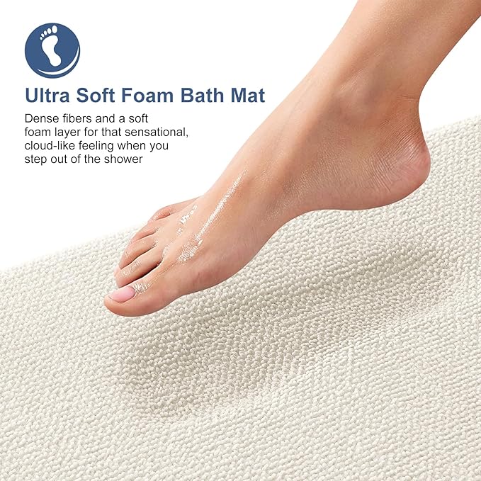 OLANLY Thick Memory Foam Bath Mat Rug 59x20, Extra Soft Absorbent Bathroom Rug, Quick Dry Bath Mats, Non-Slip, Machine Washable Carpet for Bathroom, Tub and Shower, Home Decor Accessories, Ivory